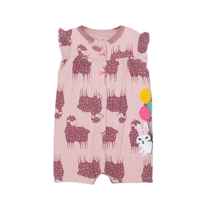 Llama Print Romper with Bunny Appliqué | Baby Girl Romper | Lullaby Threads