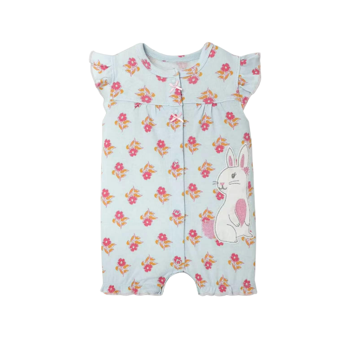 Floral Bunny Baby Romper Light Blue Floral | Baby Girl Romper | Lullaby Threads