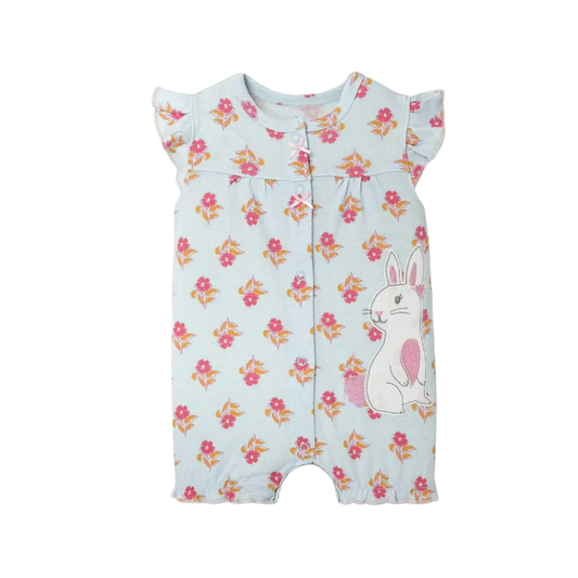 Floral Bunny Baby Romper Light Blue Floral | Baby Girl Romper | Lullaby Threads