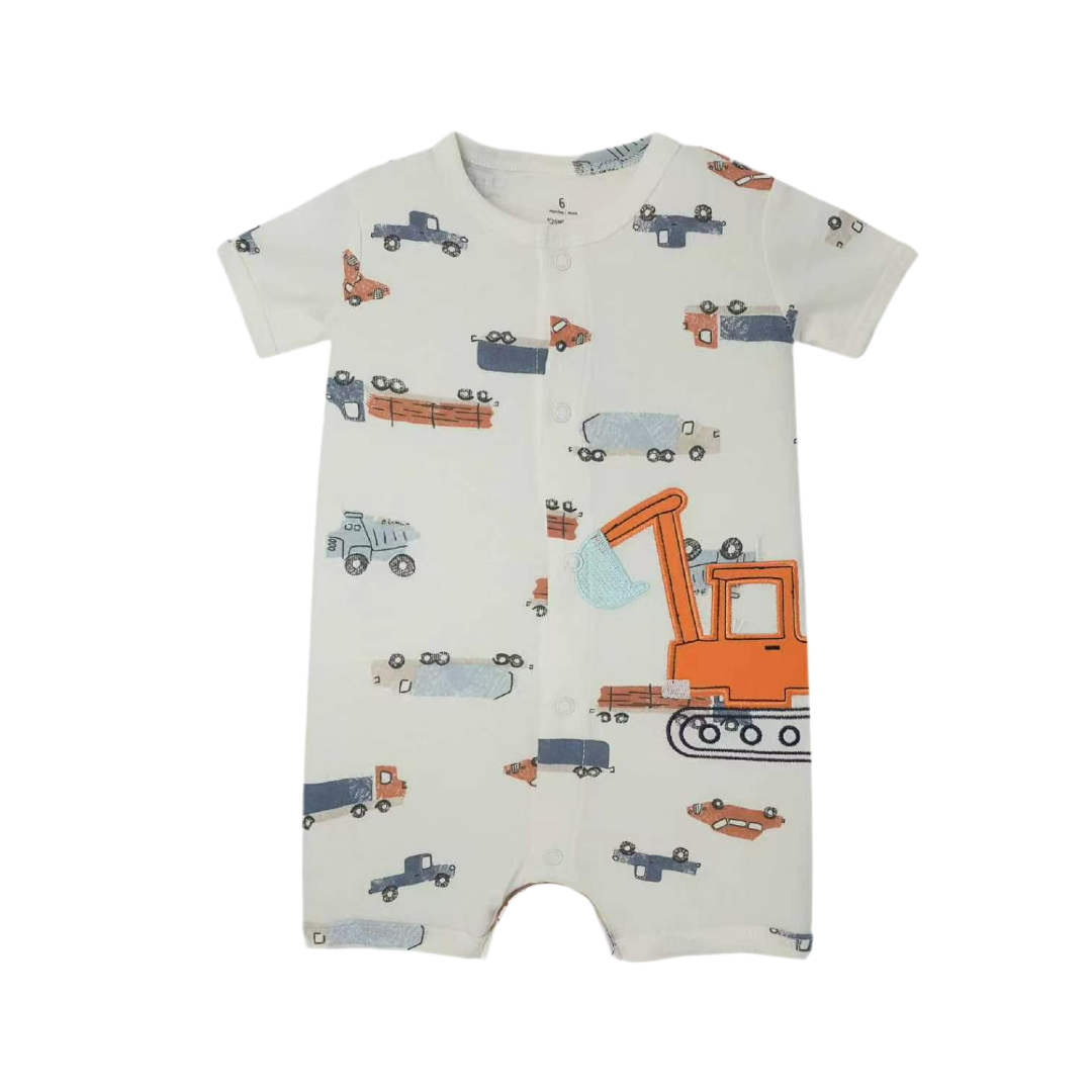 Construction Trucks Romper – Cream Multi