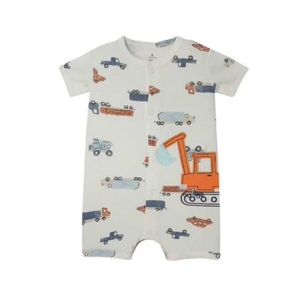 Construction Trucks Romper – Cream Multi