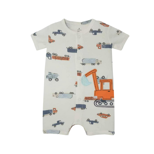 Construction Trucks Romper – Cream Multi