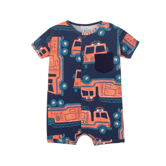 Fire Truck Romper – Navy Orange Multi