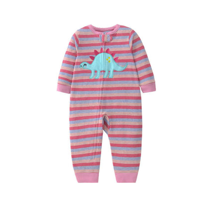 Lullaby Threads Pastel Dino Baby Romper – Pink Stripe