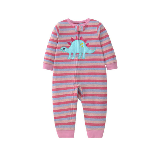 Lullaby Threads Pastel Dino Baby Romper – Pink Stripe