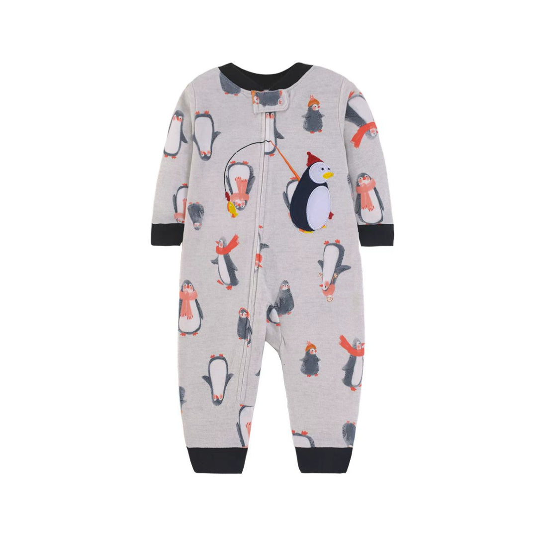Penguin Adventure Baby Zip Romper – Grey