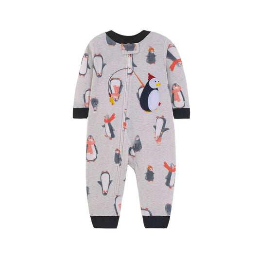 Penguin Adventure Baby Zip Romper – Grey