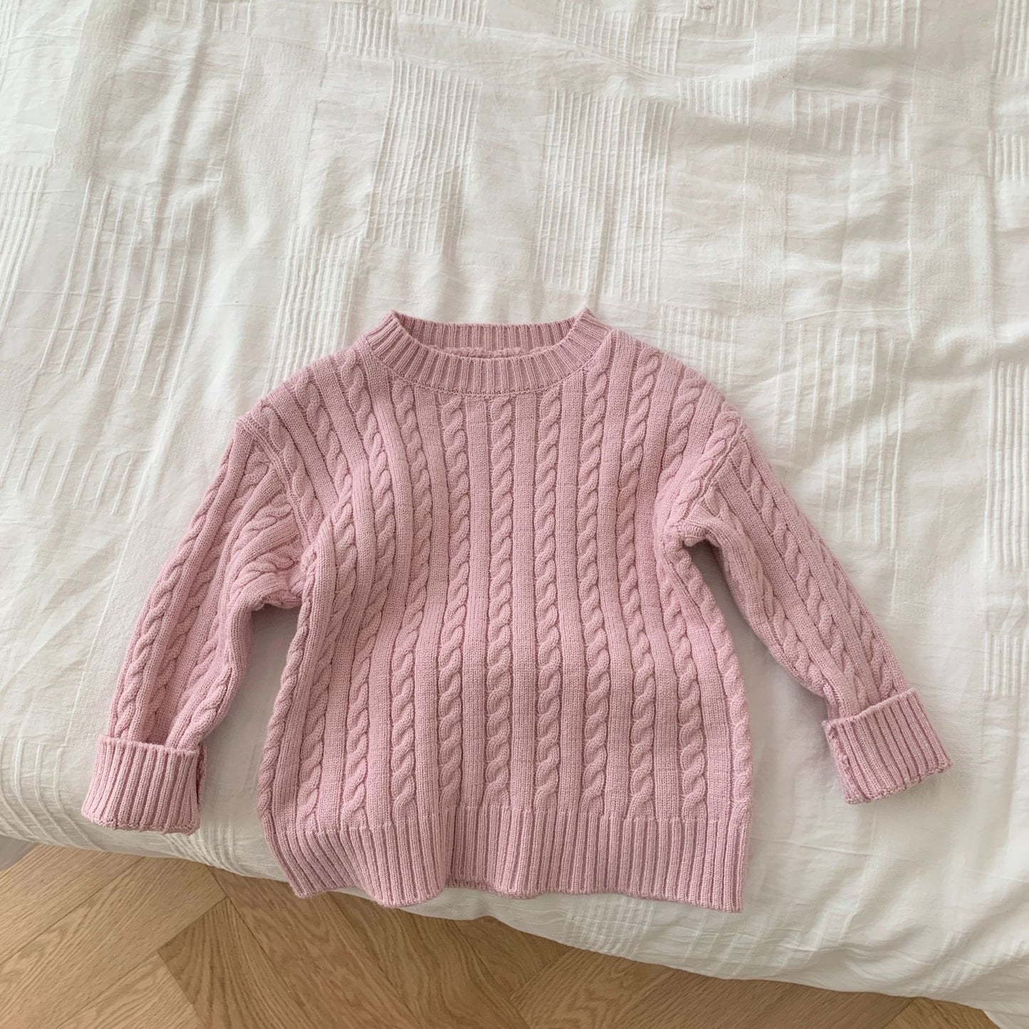 Baby Girl Top with Boat Neck and Cable Knit Print - Pink