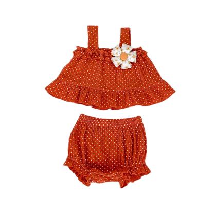 Polka Dot Ruffle Top & Bloomer Set with Bow - Red