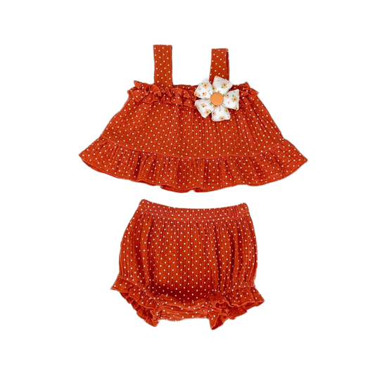 Polka Dot Ruffle Top & Bloomer Set with Bow - Red