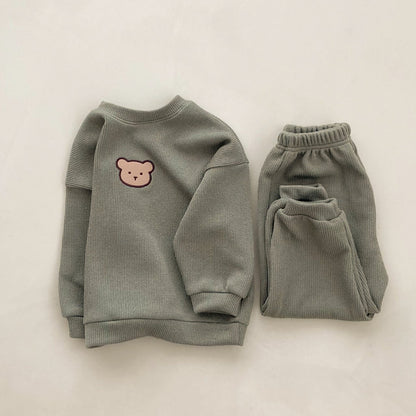 2-piece Pullover Baby Tracksuit with Bear Embroidery - Khaki