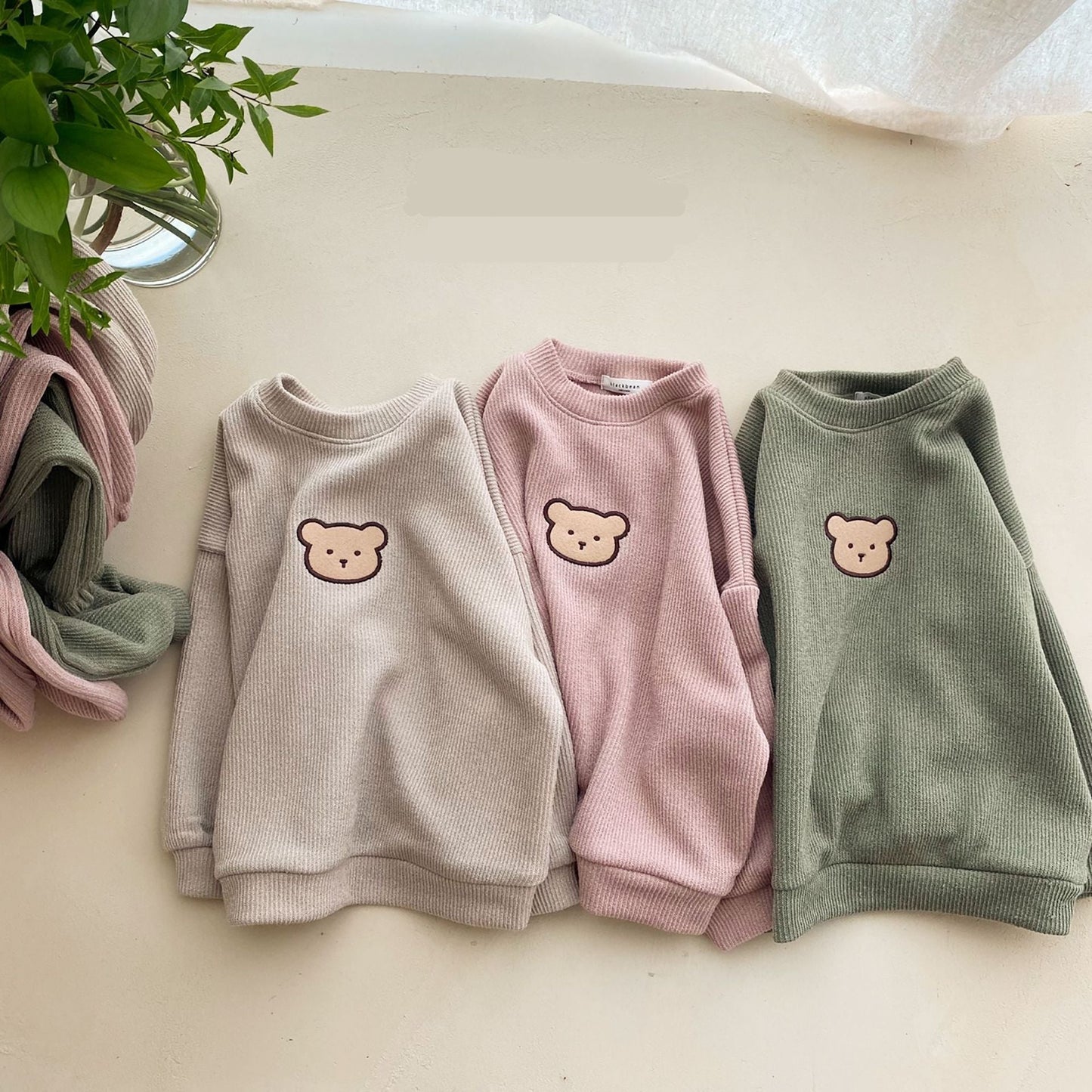Pullover Baby Tracksuit with Bear Embroidery - Pink