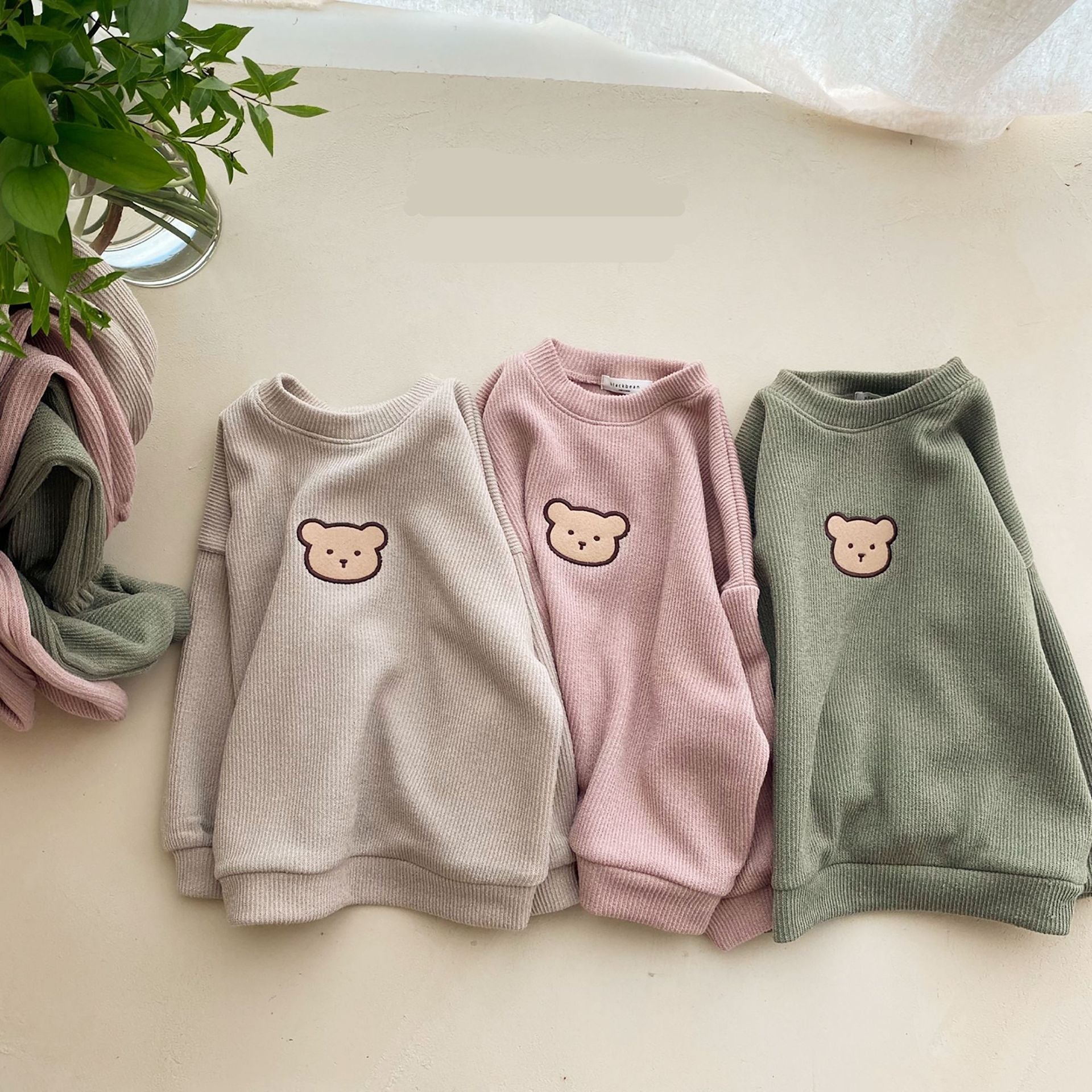 Pullover Baby Tracksuit with Bear Embroidery - Pink