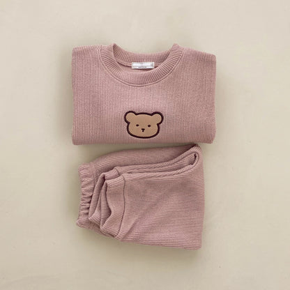 Pullover Baby Tracksuit with Bear Embroidery - Pink