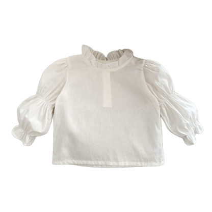 Ruffle Neck Blouse with Puff Sleeves - White