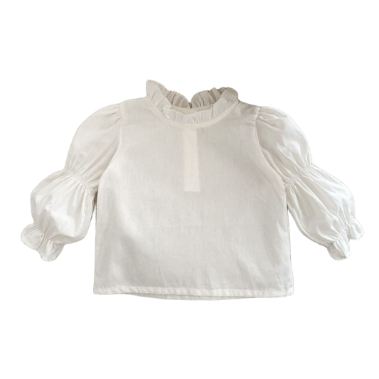 Ruffle Neck Blouse with Puff Sleeves - White