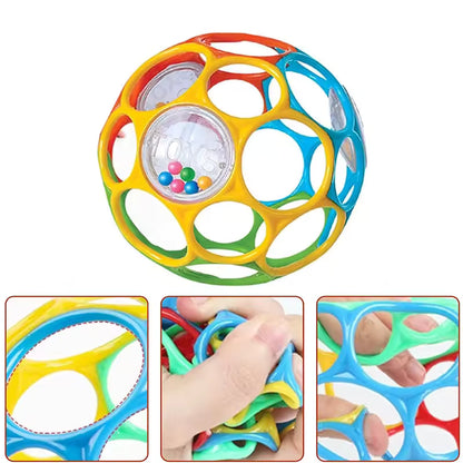 Colorful textured ball with close-up insets on a white background