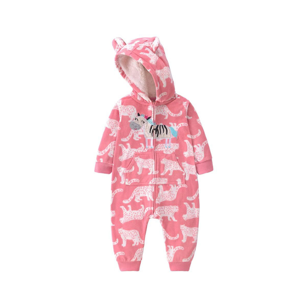 Safari Zebra Baby Fleece Romper Pink | Baby Clothing | Lullaby Threads