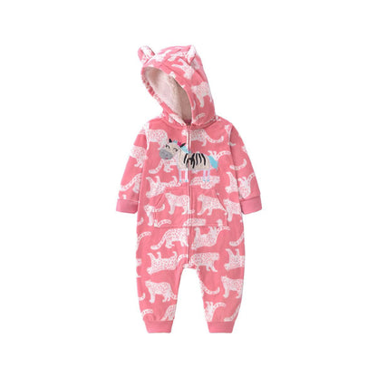 Safari Zebra Baby Fleece Romper Pink | Baby Clothing | Lullaby Threads