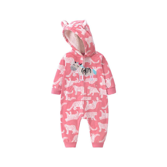 Safari Zebra Baby Fleece Romper Pink | Baby Clothing | Lullaby Threads