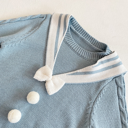 Sailor Knit Romper with Bow Detail - Blue