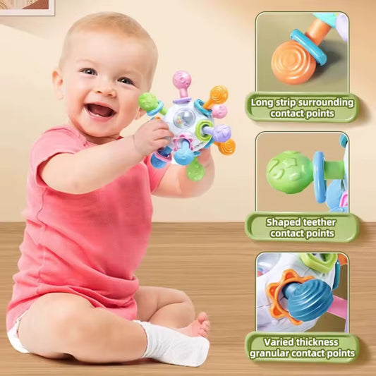 Baby Manhattan Grasping Ball - 3-in-1 Teether, Rattle, and Soft Rubber