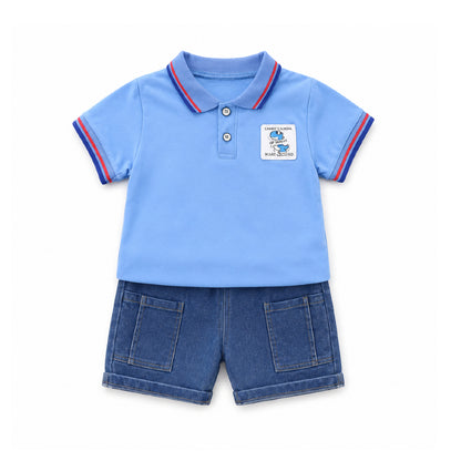 Sky Club Toddler Polo & Denim Shorts Set – Blue