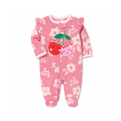 Sweet Cherry Baby Fleece Footed Romper – Dusty Pink