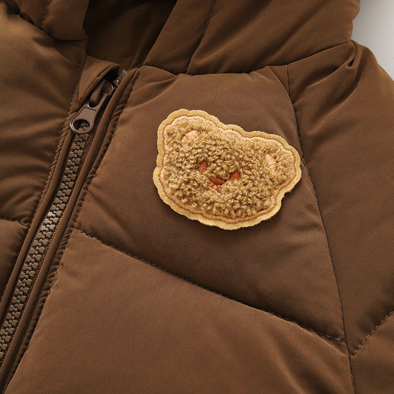 Coffee Teddy Bear Hooded Baby Puffer Jacket