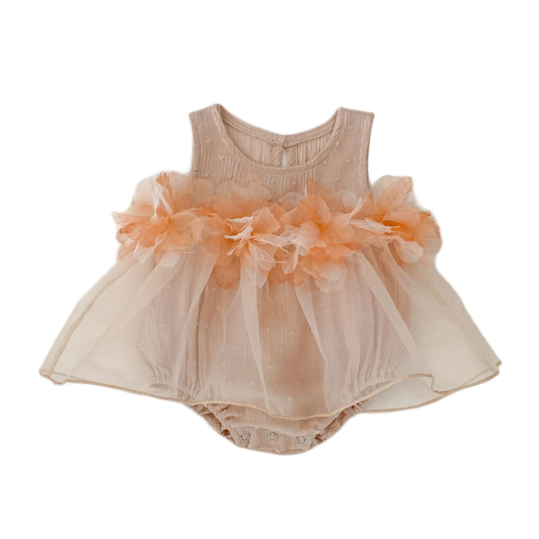 Tulle 3D Floral Romper Dress - Light Pink