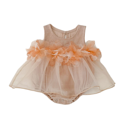 Tulle 3D Floral Romper Dress - Light Pink