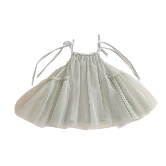 Tulle Party Dress with Ribbon Straps - Green