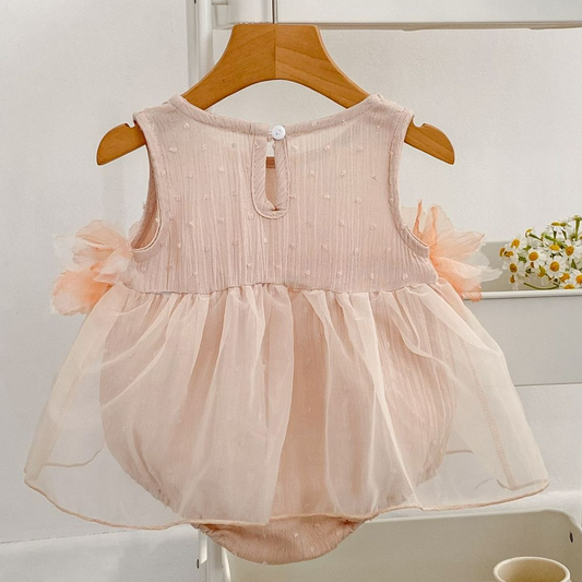 Tulle 3D Floral Romper Dress - Light Pink