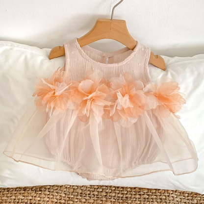 Tulle 3D Floral Romper Dress - Light Pink