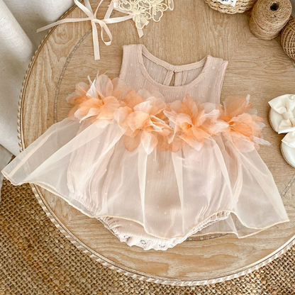 Tulle 3D Floral Romper Dress - Light Pink