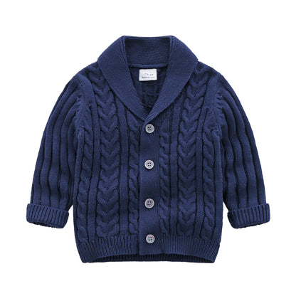 V-Neck Blue Button-Front Cardigan with Collars for Infant and Toddler