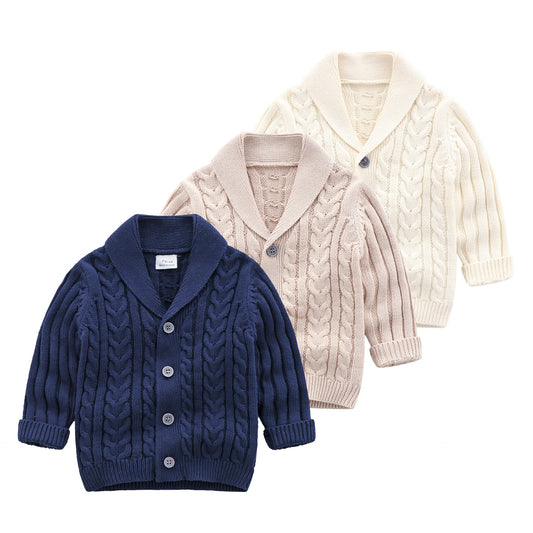 V-Neck Beige Button-Front Cardigan with Collars for Infant and Toddler