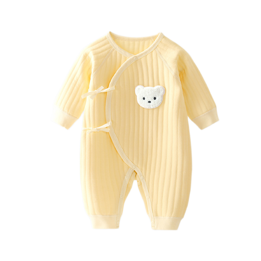 Baby Romper with Bear Embroidery - Yellow