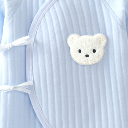 Baby Romper with Bear Embroidery - Blue