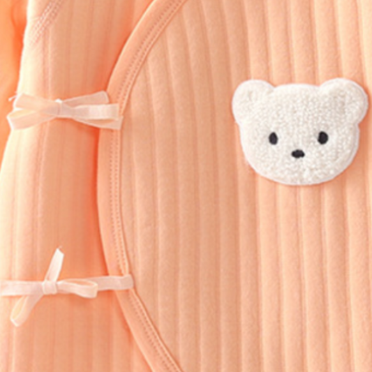 Baby Romper with Bear Embroidery - Orange