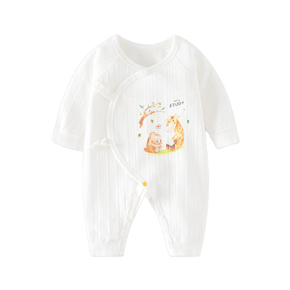 Giraffe & Bear Print Romper – White