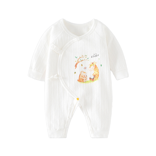 Giraffe & Bear Print Romper – White