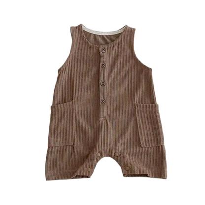 Striped Sleeveless Jumpsuit – Coffee