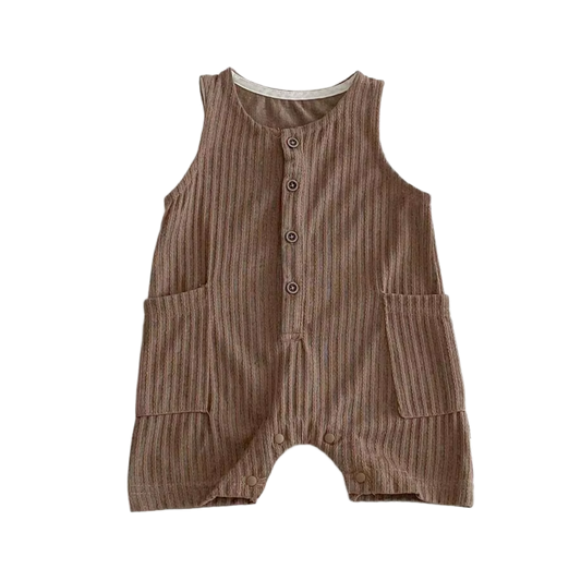 Striped Sleeveless Jumpsuit – Coffee