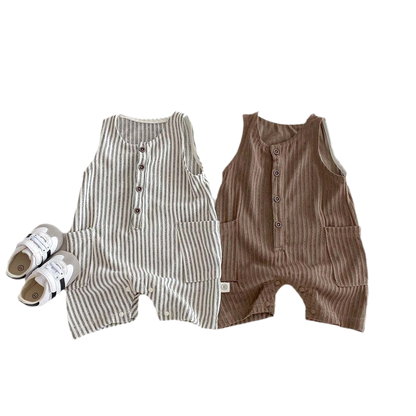 Striped Sleeveless Jumpsuit – Coffee