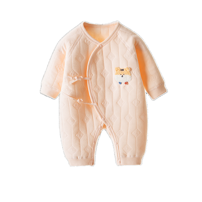 Tiger Embroidery Romper - Peach