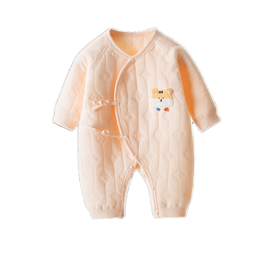 Tiger Embroidery Romper - Peach