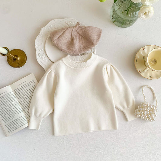 Crew Neck Baby Sweater - White