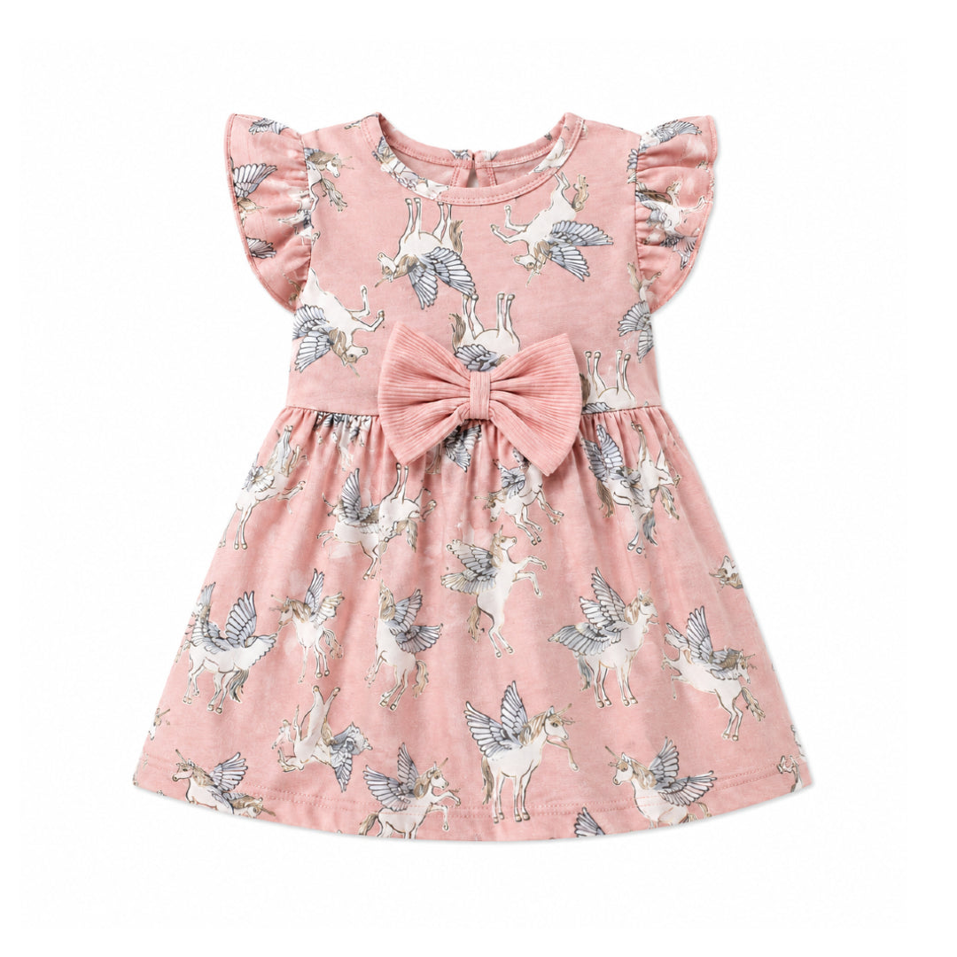 Winged Unicorn Baby Cotton Dress – Blush Pink