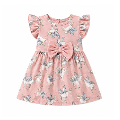 Winged Unicorn Baby Cotton Dress – Blush Pink